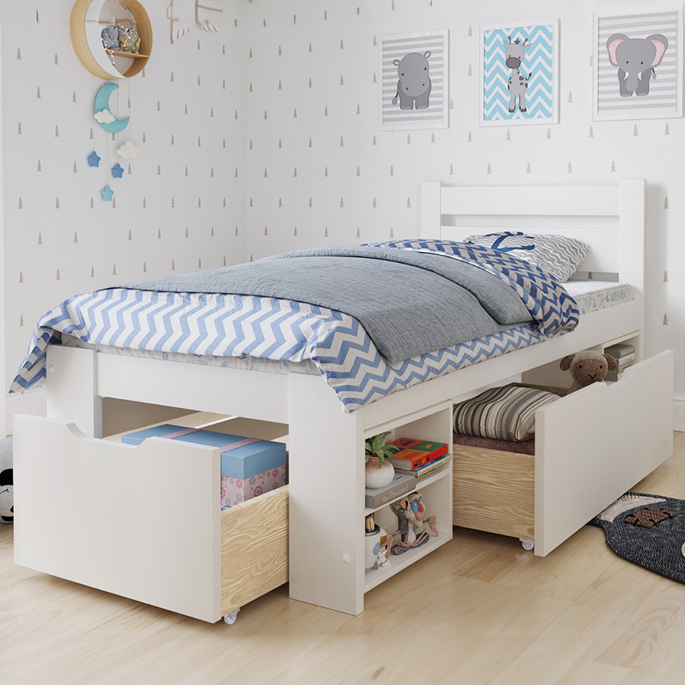 Noomi Hansa Single White Bed Frame with Drawers Image 4