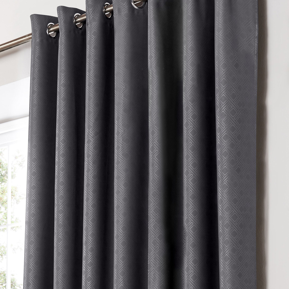 Alan Symonds Amond Charcoal Blackout Ring Top Eyelet Curtains 228 x 228cm Image 2