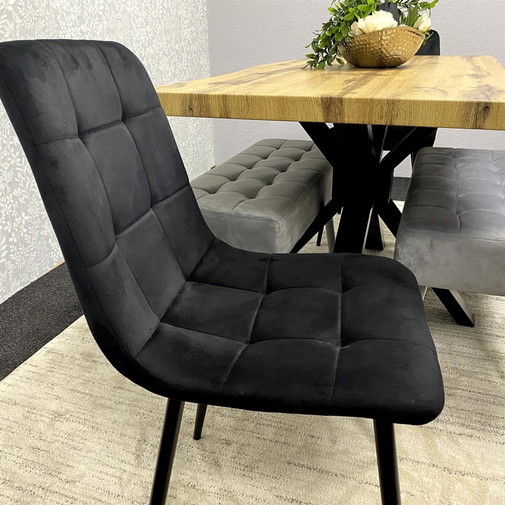 Kosy Koala 6 Seater Velvet Wooden Rectangle Dining Set with Bench Black Image 2