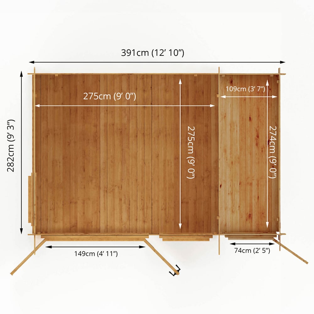 Mercia 13.4 x 9.8ft Wooden Pent Log Cabin with Side Shed Image 8