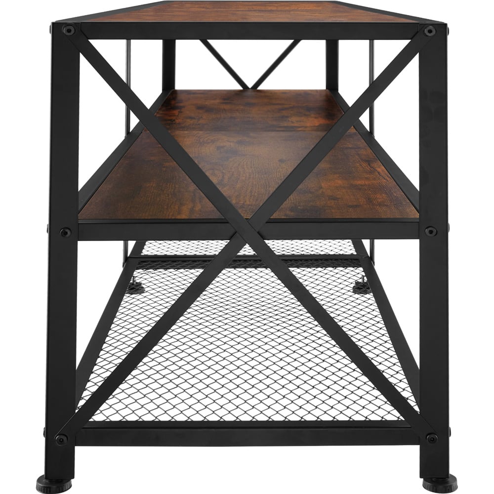 tectake 3 Shelf Dark Wooden and Steel Rustic TV Stand Image 4