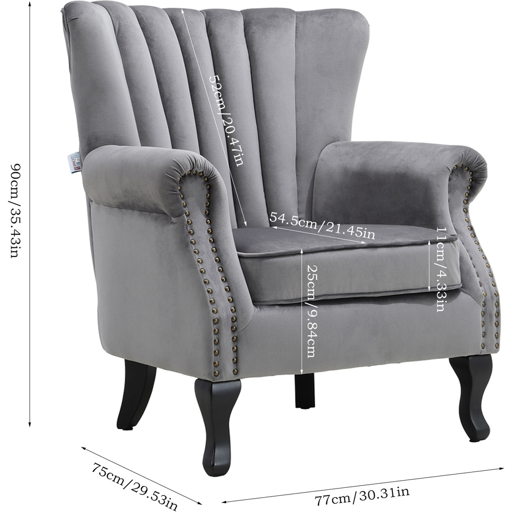 Living and Home Vintage Grey Velvet Wingback Armchair Image 9