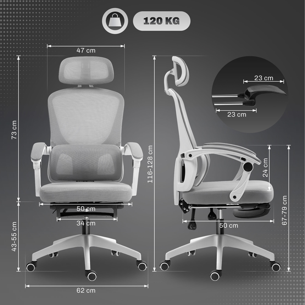 Portland Grey Mesh Ergonomic Office Chair with Headrest and Lumbar Support Image 9