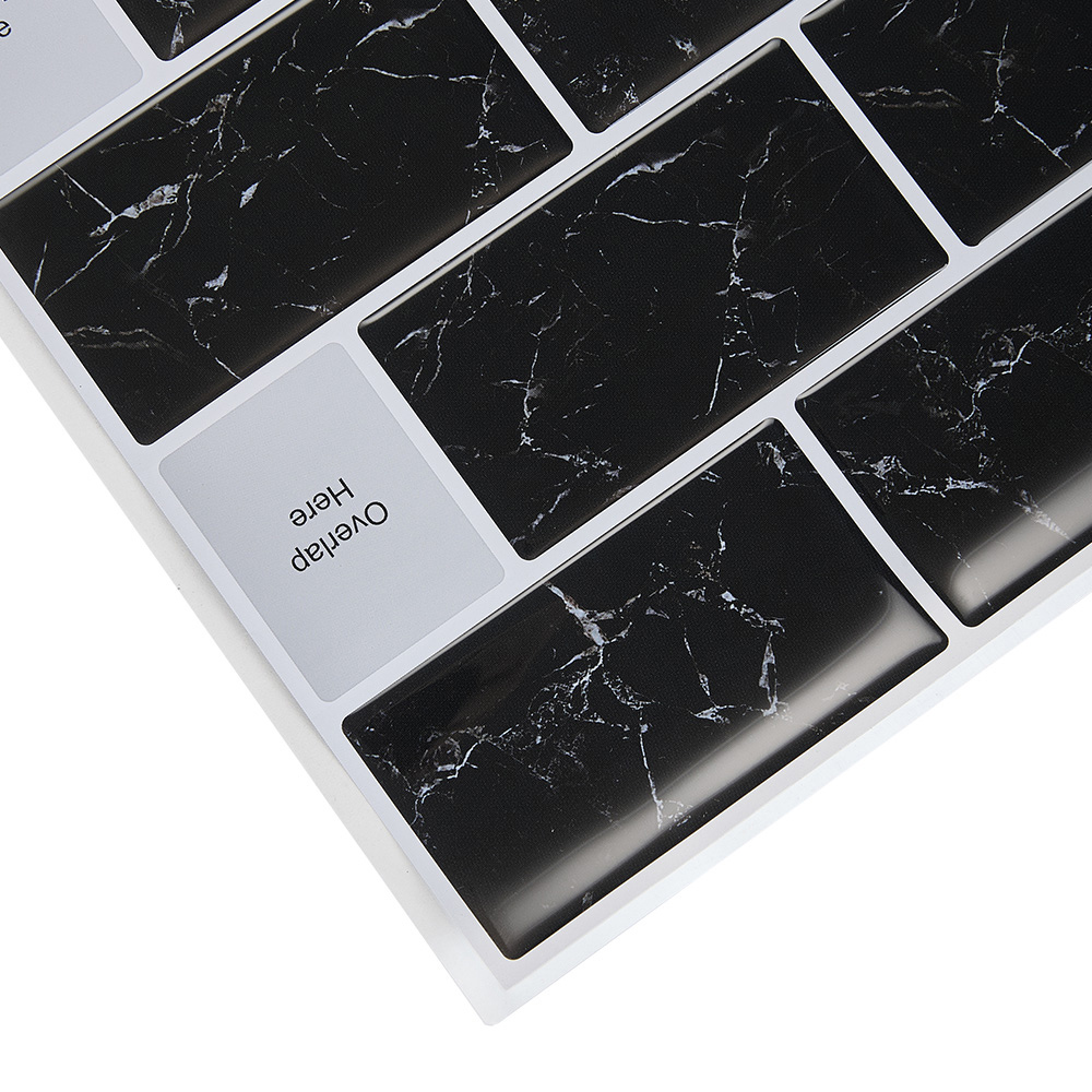 Living and Home Marble Black Peel and Stick Wall Tile Sticker 10 Pack Image 5