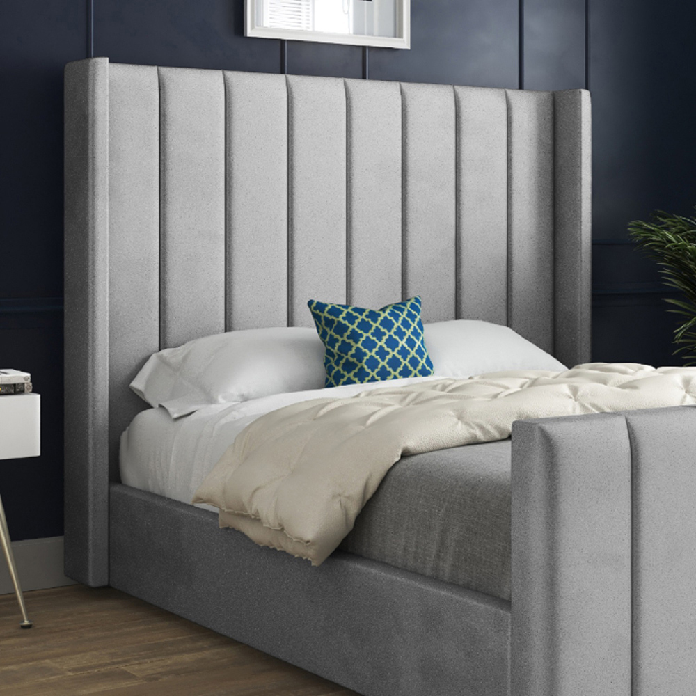 Romano Single Grey Soft Velvet Upholstered Bed Frame with Straight Winged Headboard Image 3