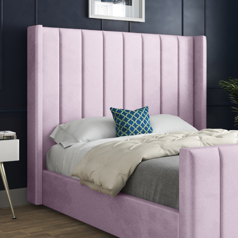 Romano King Size Pink Soft Velvet Upholstered Bed Frame with Straight Winged Headboard Image 3