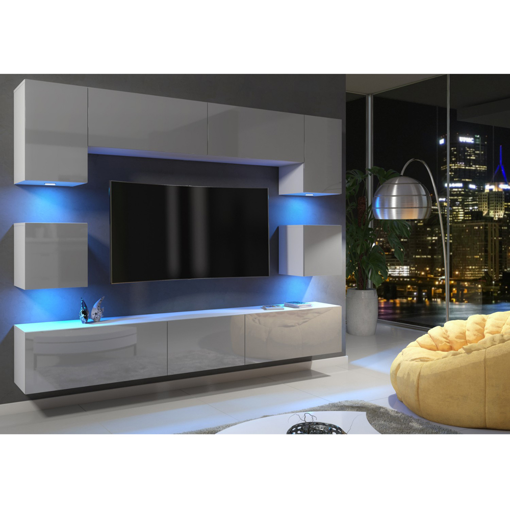 Creative Furniture Panorama White and Grey Gloss 9 Door Wall-Mounted TV Unit with LED Image 4