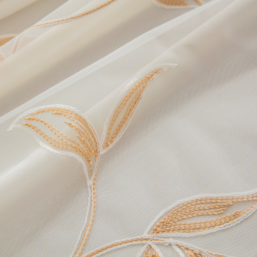 Alan Symonds Leaf Embroidered Gold Ring Top Eyelet Tulle Voile Curtains 147 x 137cm Image 4