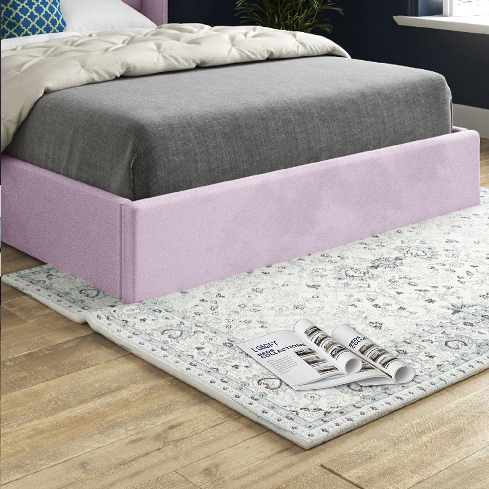 Nuno Pink Small Single Velvet Upholstered Bed Frame with Straight Winged Headboard Image 4