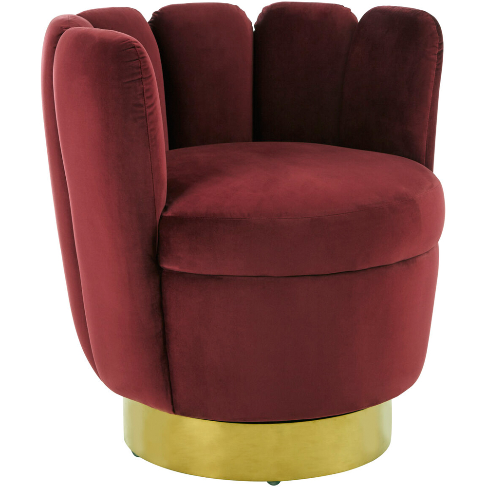 Premier Housewares Beauly Wine Velvet Scalloped Swivel Accent Chair Image 2