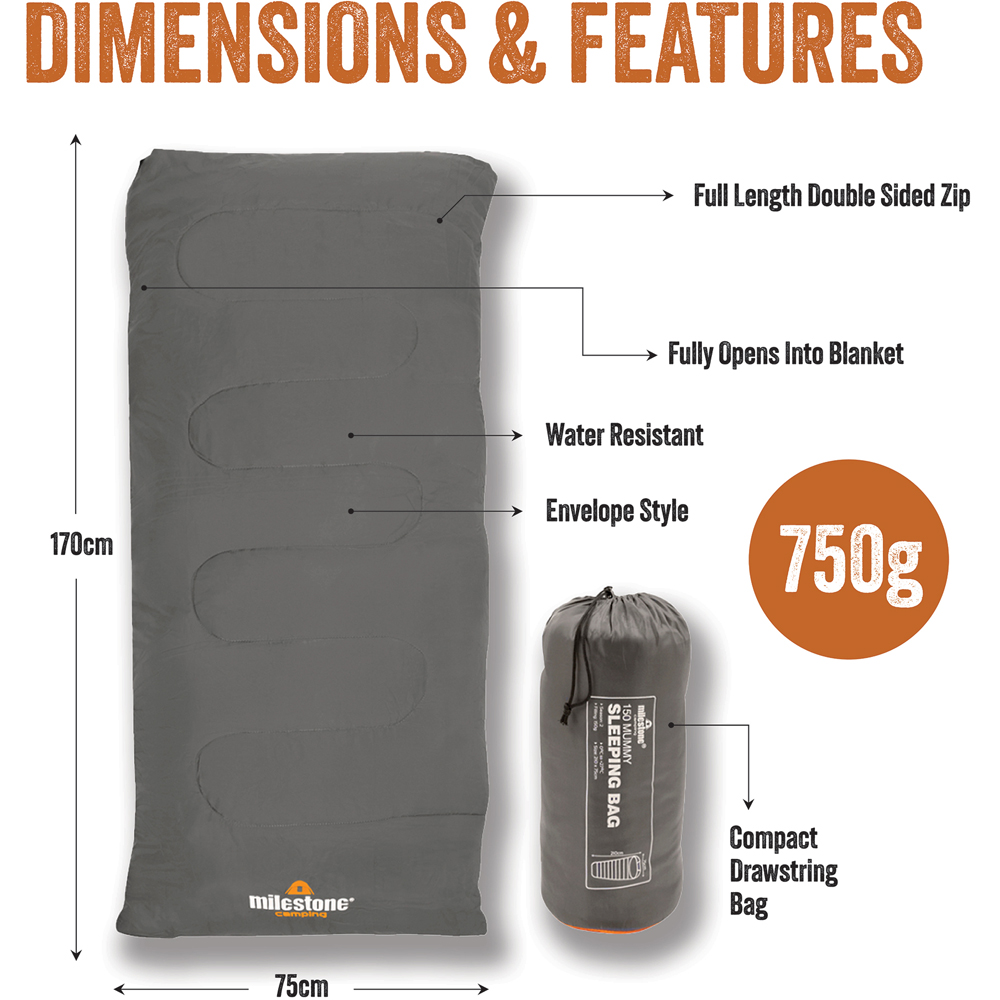 Milestone Camping 2 Seasons Single Envelope Sleeping Bag Image 9
