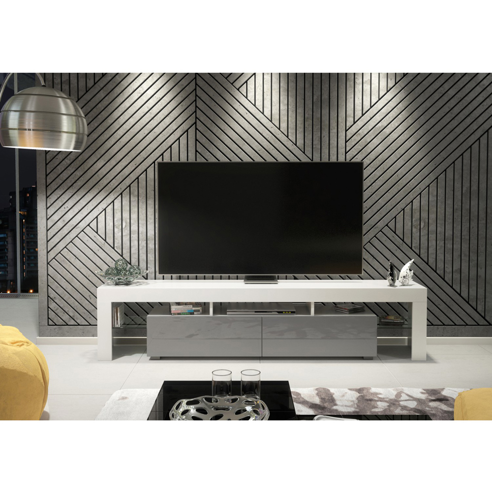 Creative Furniture Nova White and Grey Gloss 2 Door 3 Shelf TV Unit Image 5