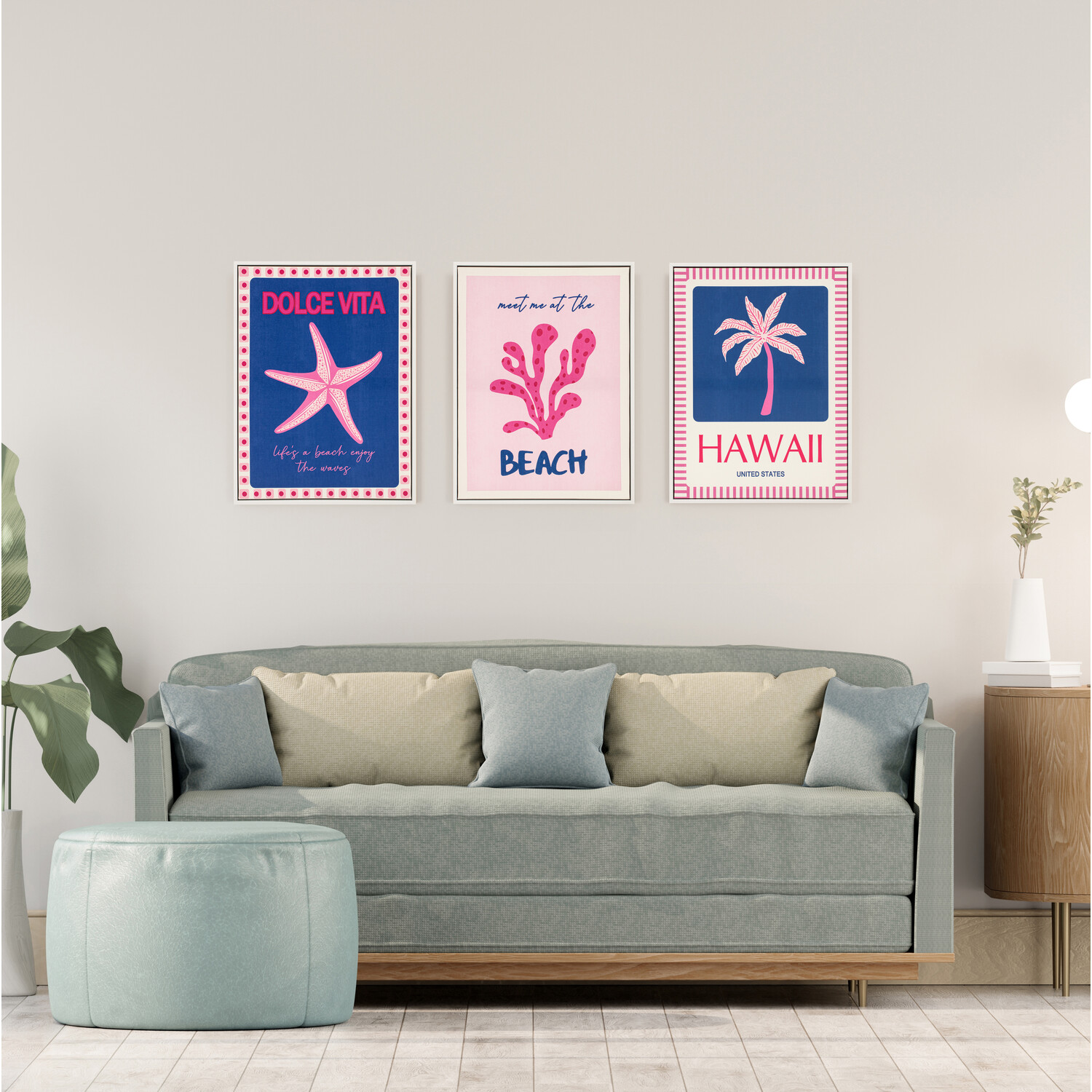 Set of 3 Dolce Vita Beach Glossy Canvas Prints Pink Image 9