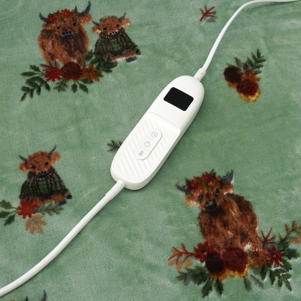 Lola Highland Cow Electric Heated Throw Green Image 6