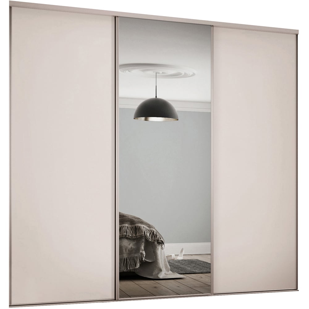 Spacepro Classic 3 Door Cashmere Frame Sliding Wardrobe Kit with 2 Panel and Single Mirror 1760mm Image 1