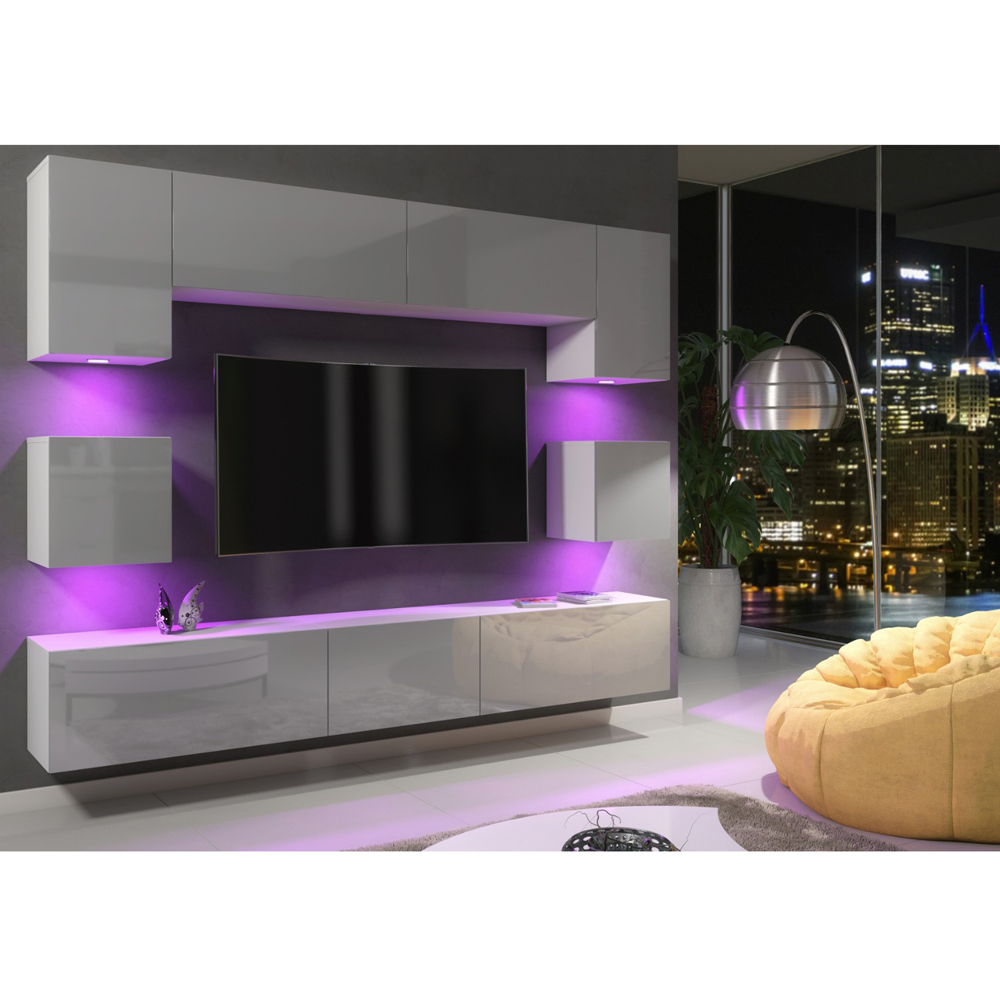 Creative Furniture Panorama White and Grey Gloss 9 Door Wall-Mounted TV Unit with LED Image 7