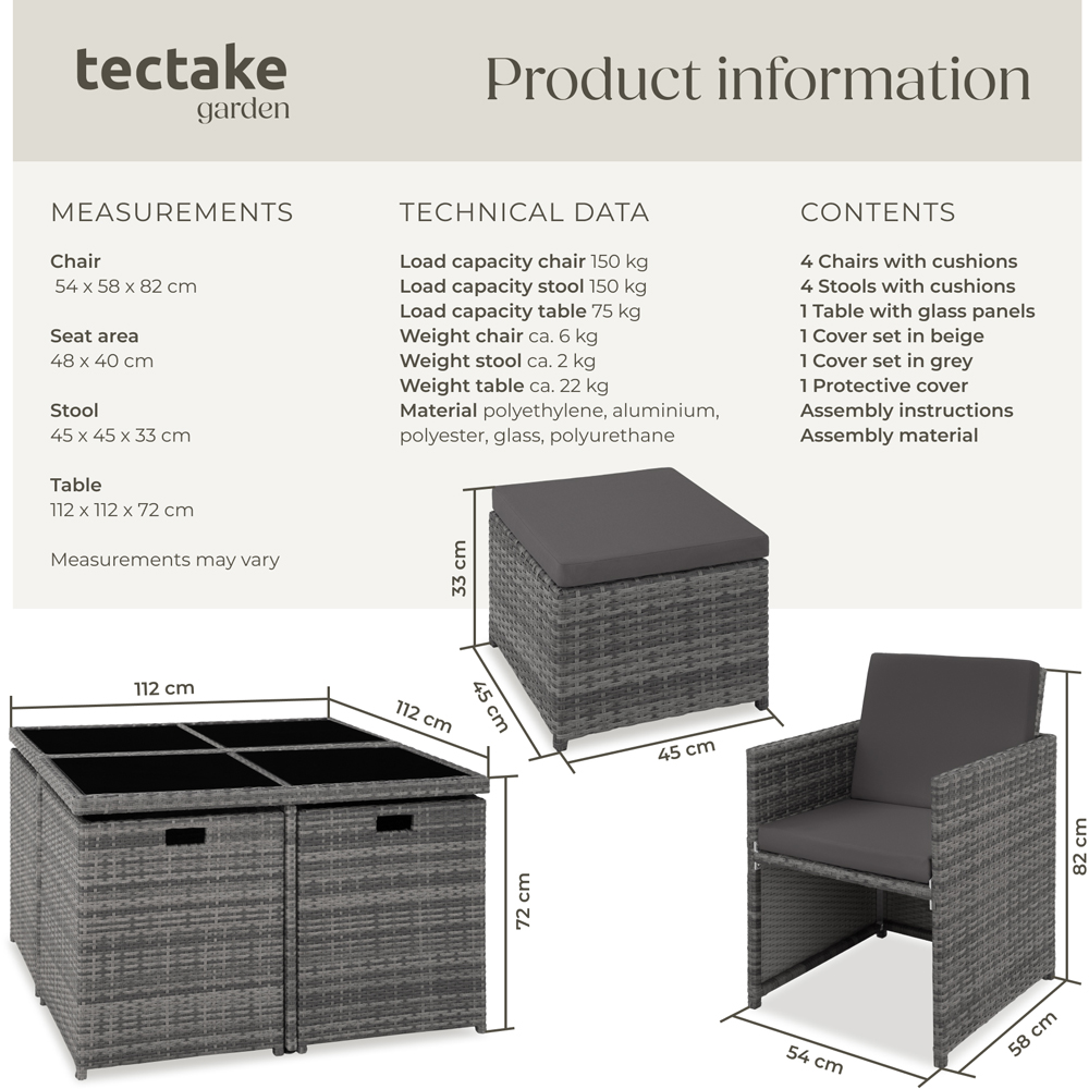tectake Manhattan 8 Seater Grey Garden Dining Table Set Image 9