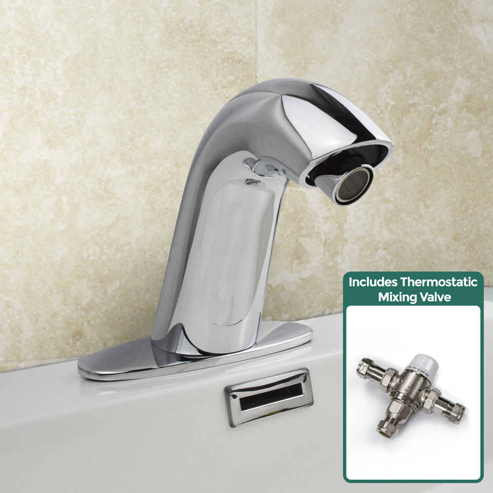 Nes Home Arch Chrome Infra-Red Sensor Basin Mono Mixer Tap with TMV Valve Image 2
