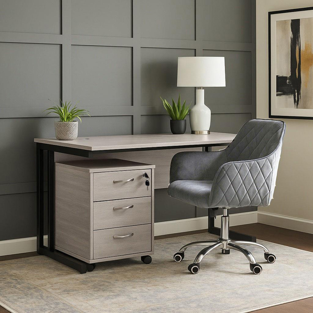 Kosy Koala Grey Wooden Office Desk with Drawer Unit and Chair Image 9
