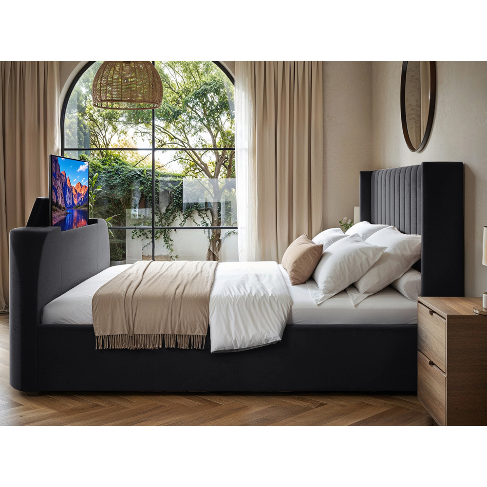 Flair Fallon Super King Size Grey Velvet TV Side Lift Ottoman Bed Image 6