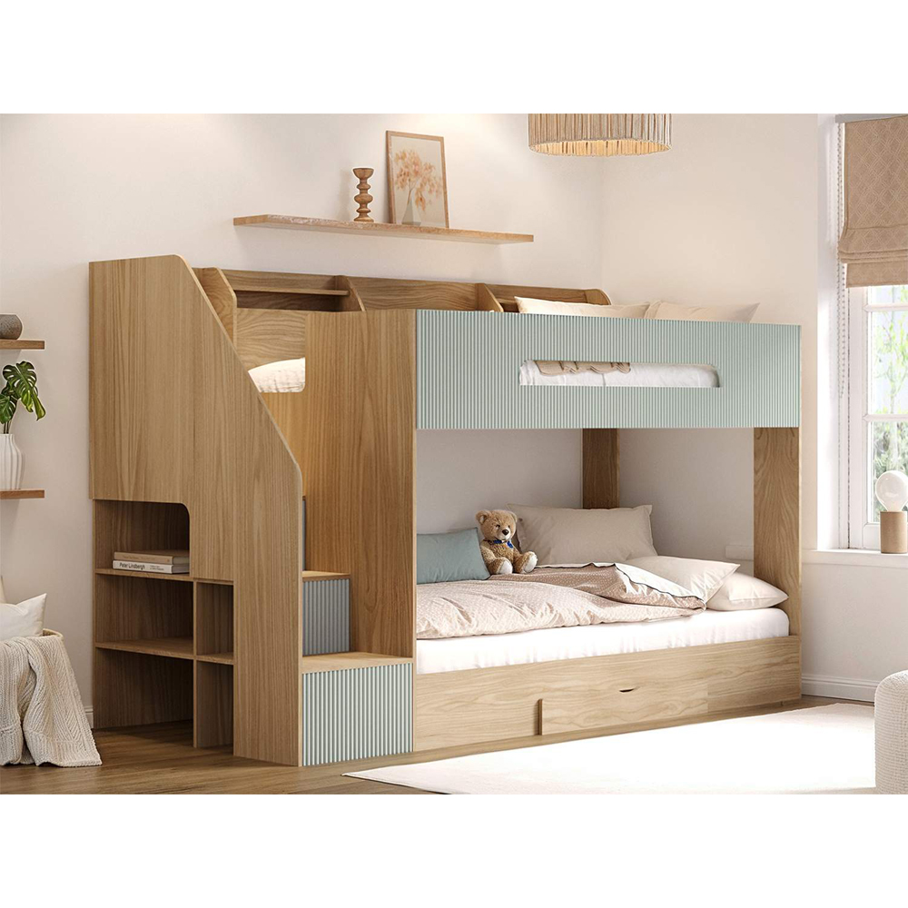 Flair Finn Oak and Green Staircase Bunk Bed with Storage Image 6