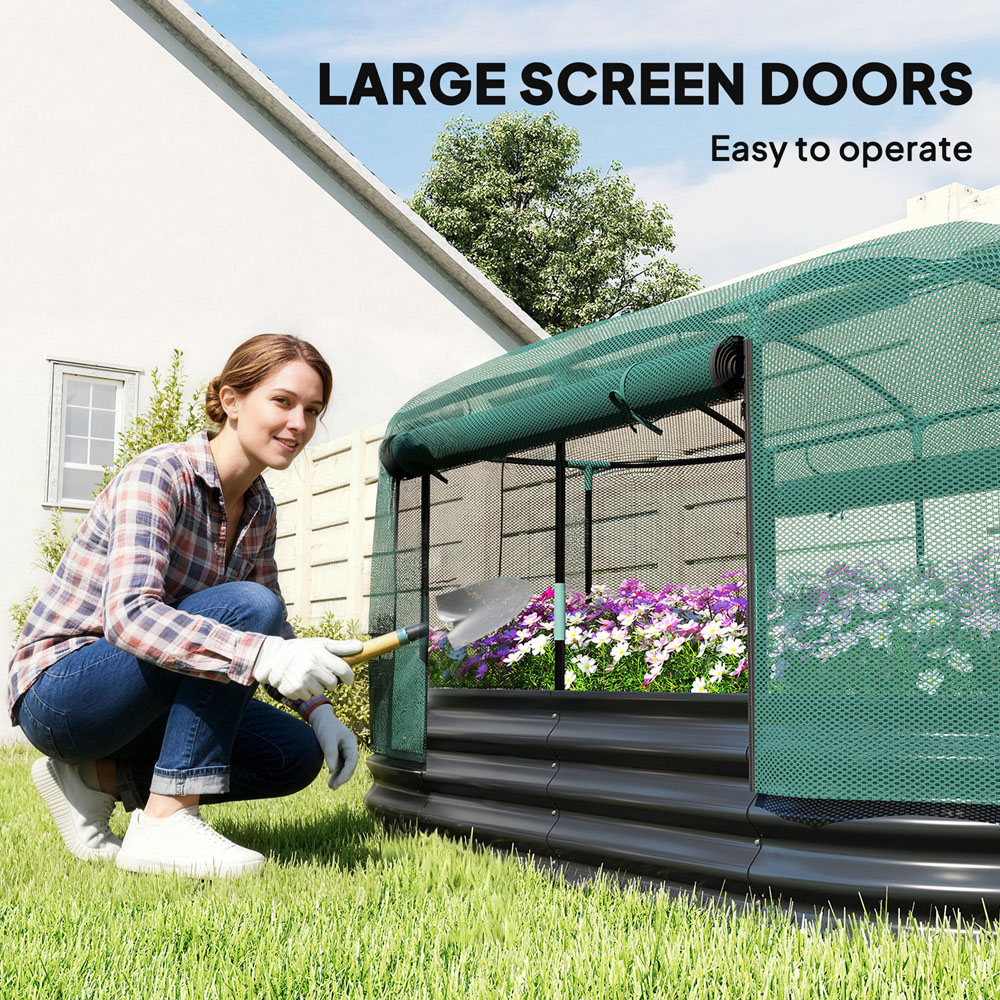 Outsunny Grey Self Watering Oval Raised Garden Bed with Mesh Cover 180 x 90 x 93cm Image 6