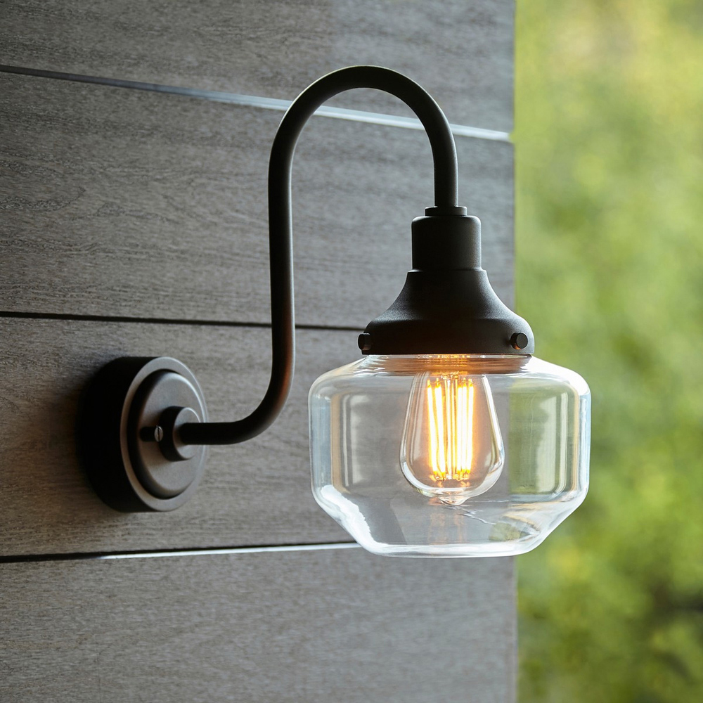 Merano Monza Matt Black Clear Glass Outdoor Dome Wall Lamp Image 2