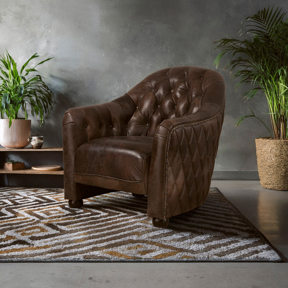 Premier Housewares Victor Dark Grey Brown Leather Tub Chair Image 7
