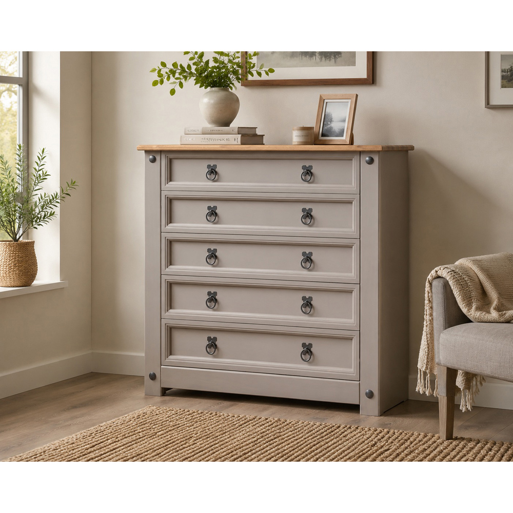Mews Corona Grey and Oak 5 Drawer Chest of Drawers Image 6