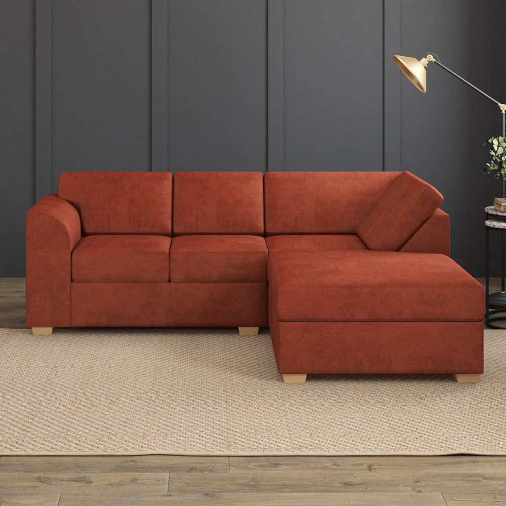 Modo 3 Seater Marmalade Plush Velvet Right Hand Fixed Back L-Shape Corner Sofa Image 6