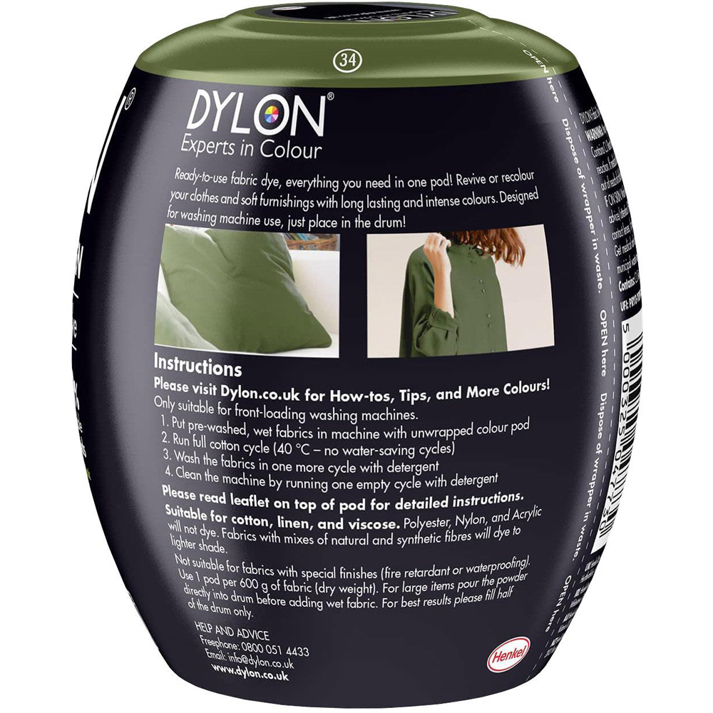 Dylon Olive Green Washing Machine Fabric Dye Pod 350g 3 Pack Image 3