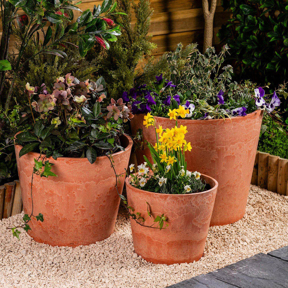 Garden Gear Caesar Terracotta Marble Effect Planter Set of 3 Image 2