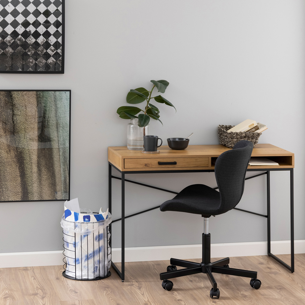 Florence Seaford Single Drawer Single Shelf Office Desk Oak Image 9