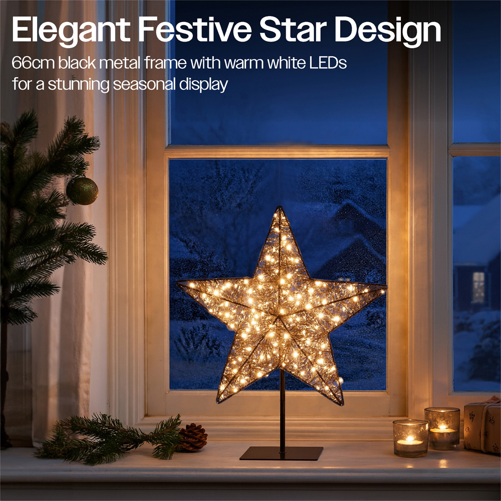 Xmas Haus Black 100 Warm White LED Star on Stand Christmas Decoration 30 x 44cm Image 3