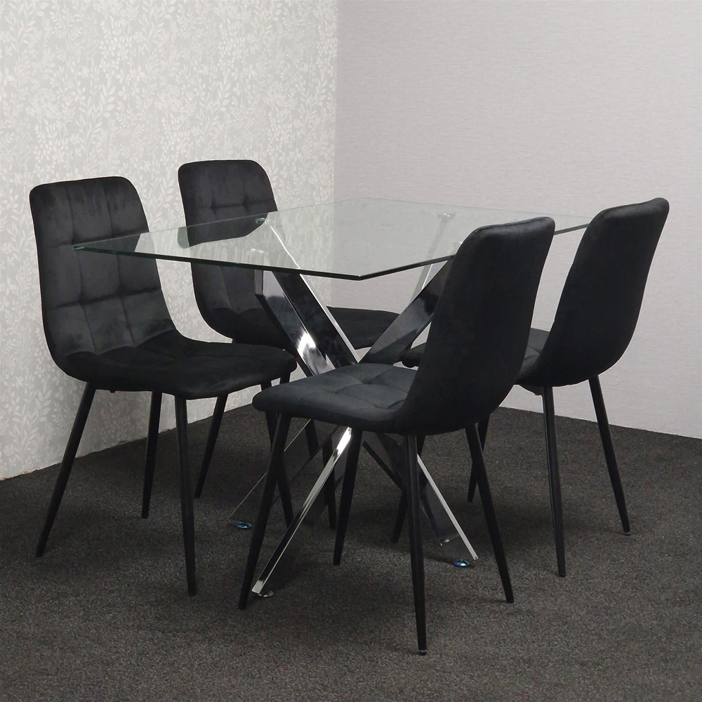 Kosy Koala 4 Seater Glass Rectangle Dining Set Black Velvet Image 6