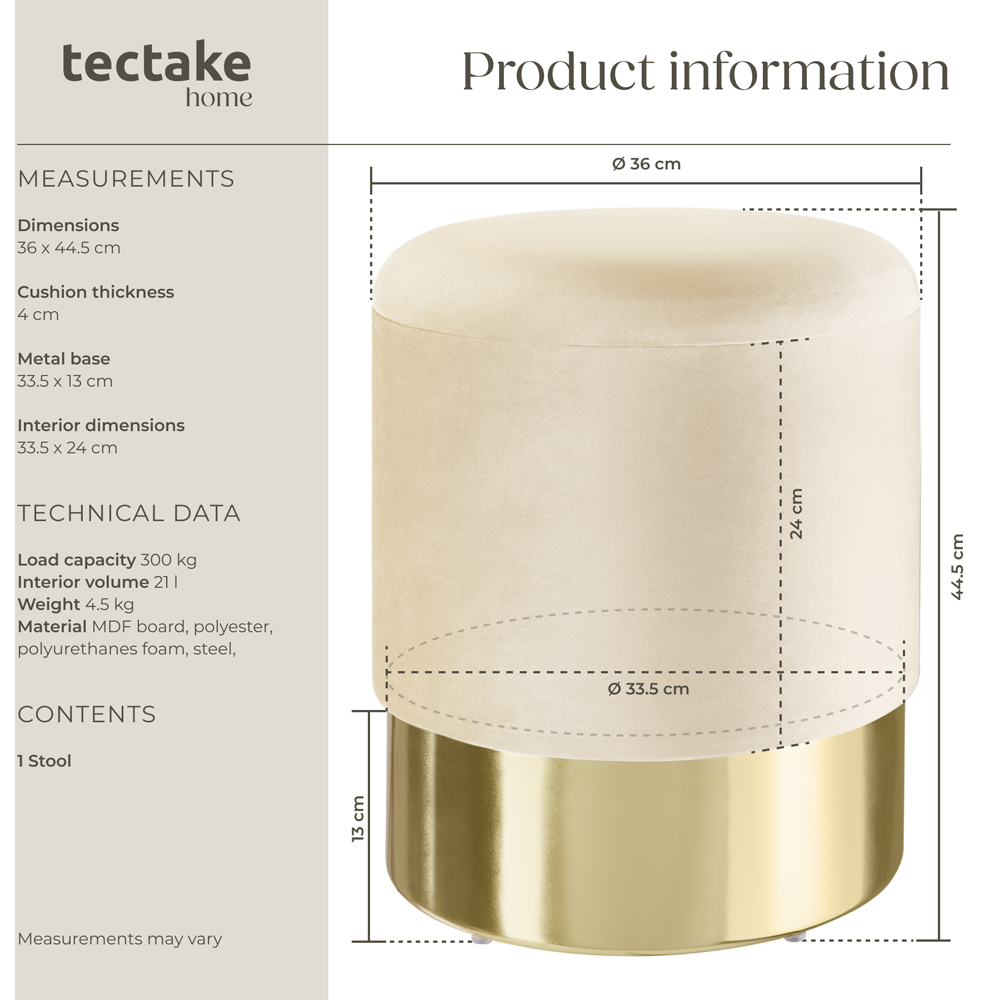 tectake Sarina Cream Padded Round Storage Stool Image 9