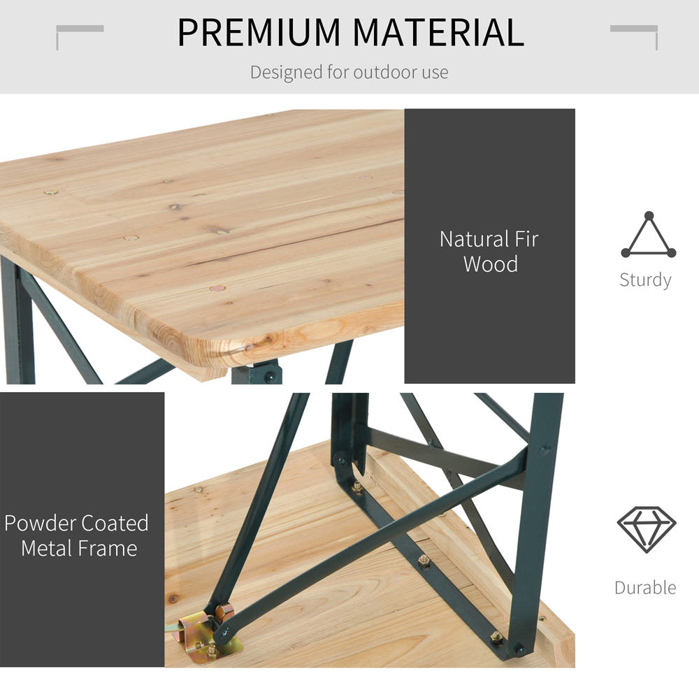 Outsunny 3 Piece Wooden Foldable Table and Bench Set Image 6