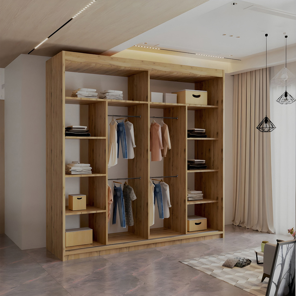Sliding Wardrobes 4U Royal 2 Door Oak Minimalist Mirrored Wardrobe 203cm Image 3