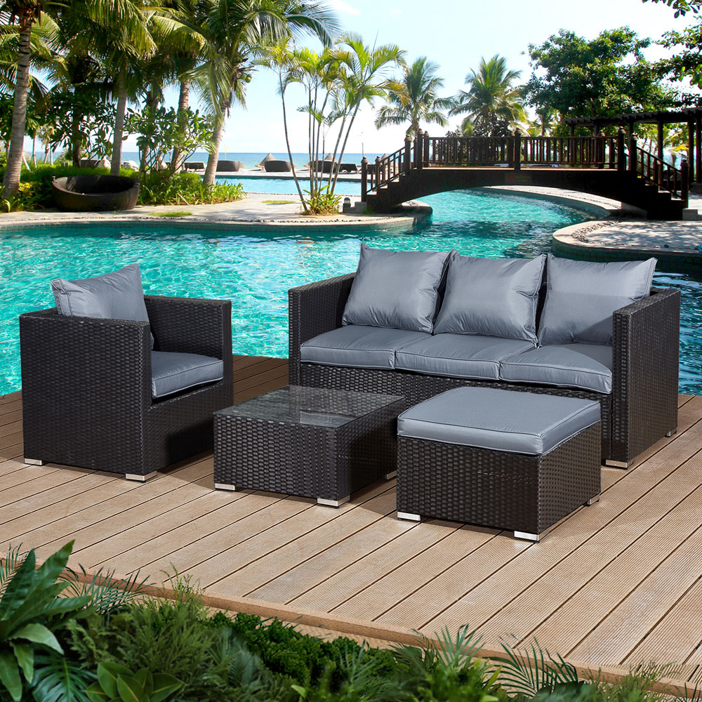 Oseasons Acorn 5 Seater Black Rattan Lounge Sofa Set Image 2