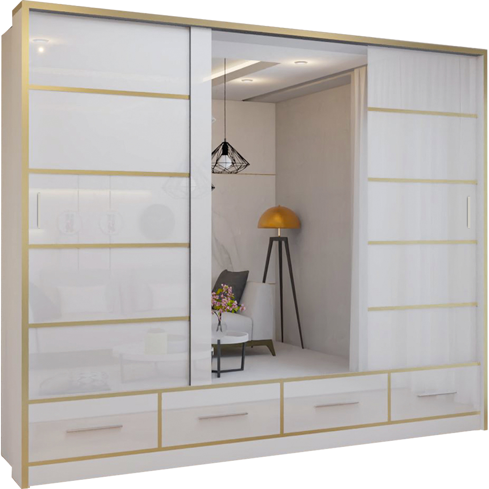 Sliding Wardrobes 4U 2 Sliding Door White Modern Wide High Gloss Mirrored Wardrobe Image 2