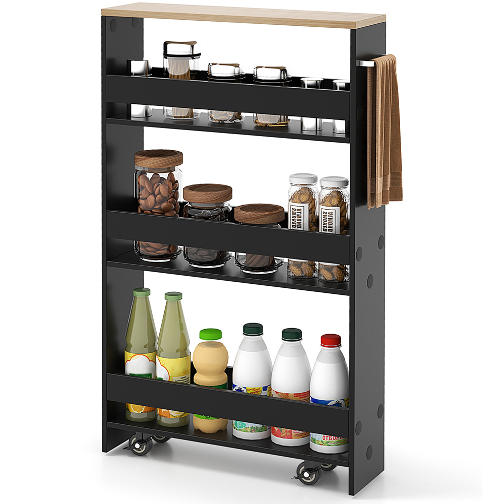 Costway 4 Shelf Black Slim Storage Cart with Wheels Image 3