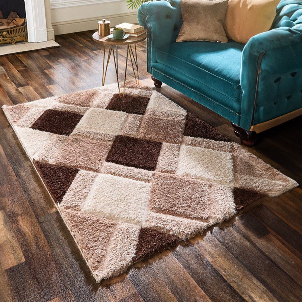 Origins Beige 3D Geo Shaggy Carved Rug 60 x 110cm Image 2