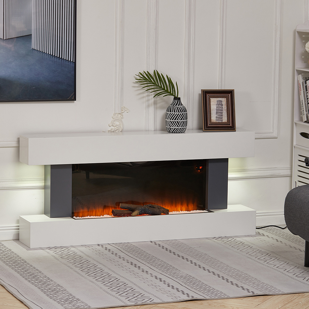 Living and Home 52 Inch Electric Fireplace White LED Surround Set with Remote Control Both Side Nightlight Image 2