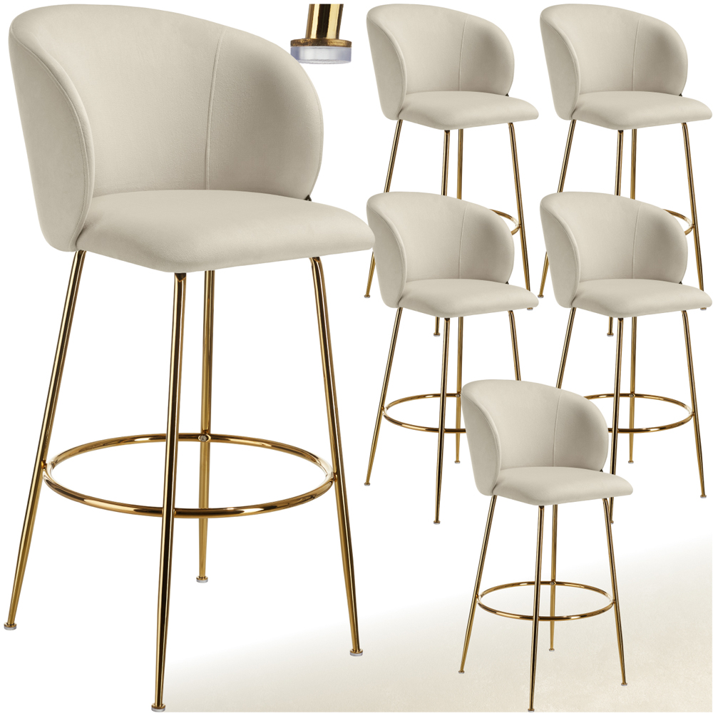 tectake Luana Cream and Gold Velvet Look Padded Bar Stool Set of 6 Image 2