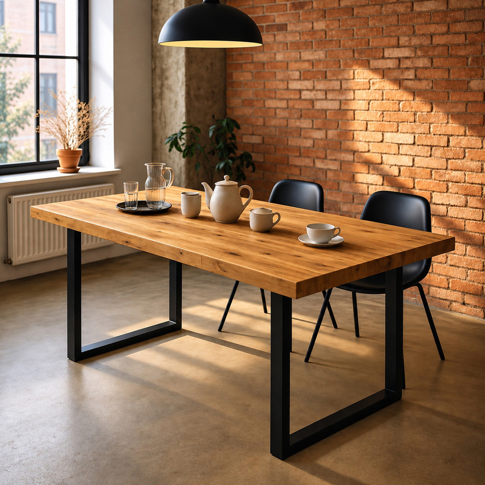Homebase Mid Oak Brown 6 Seater Sleek and Slender Reclaimed Dining Table 90 x 160cm Image 3