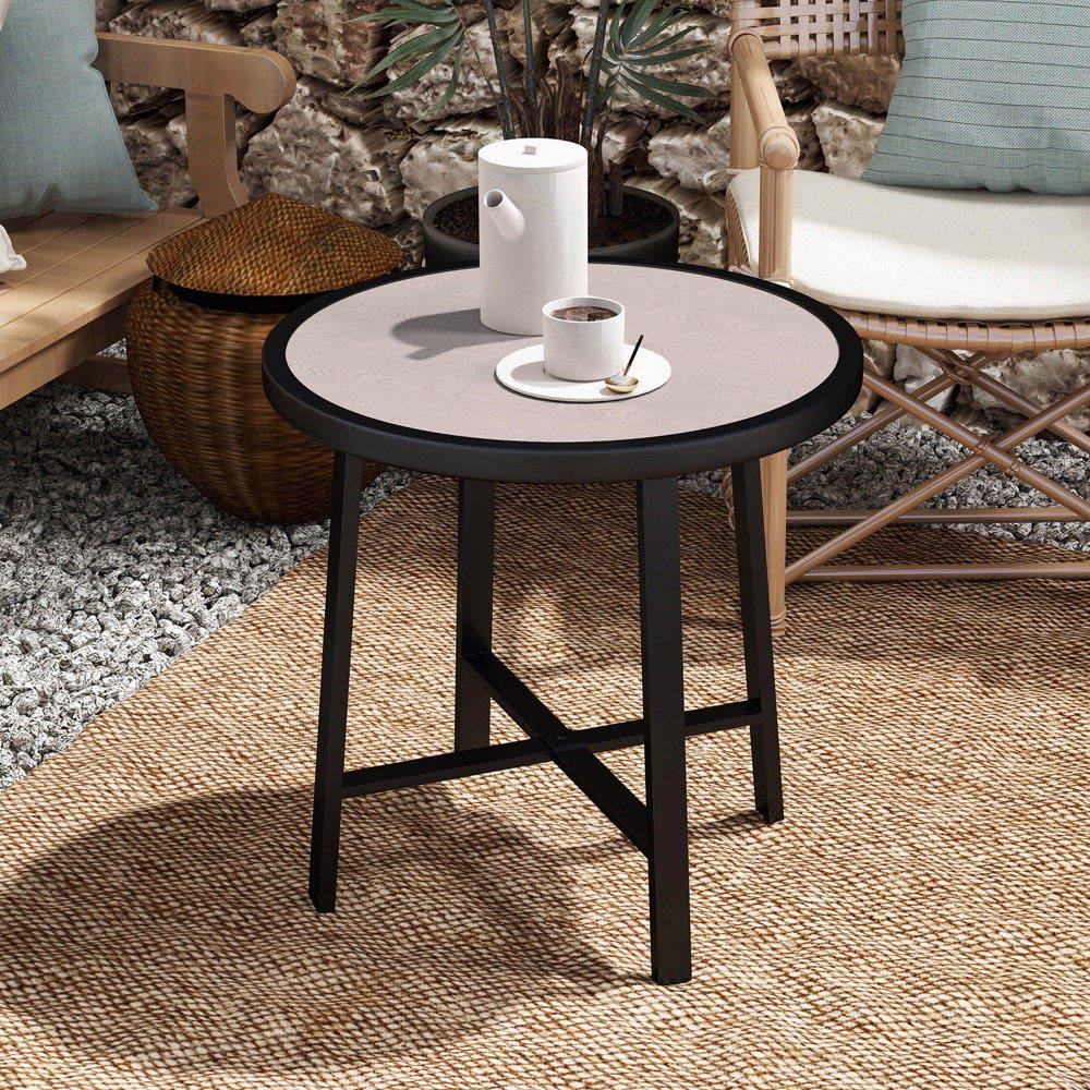 Outsunny Grey Wood Effect SPC Tabletop Round Garden Coffee Table Image 3