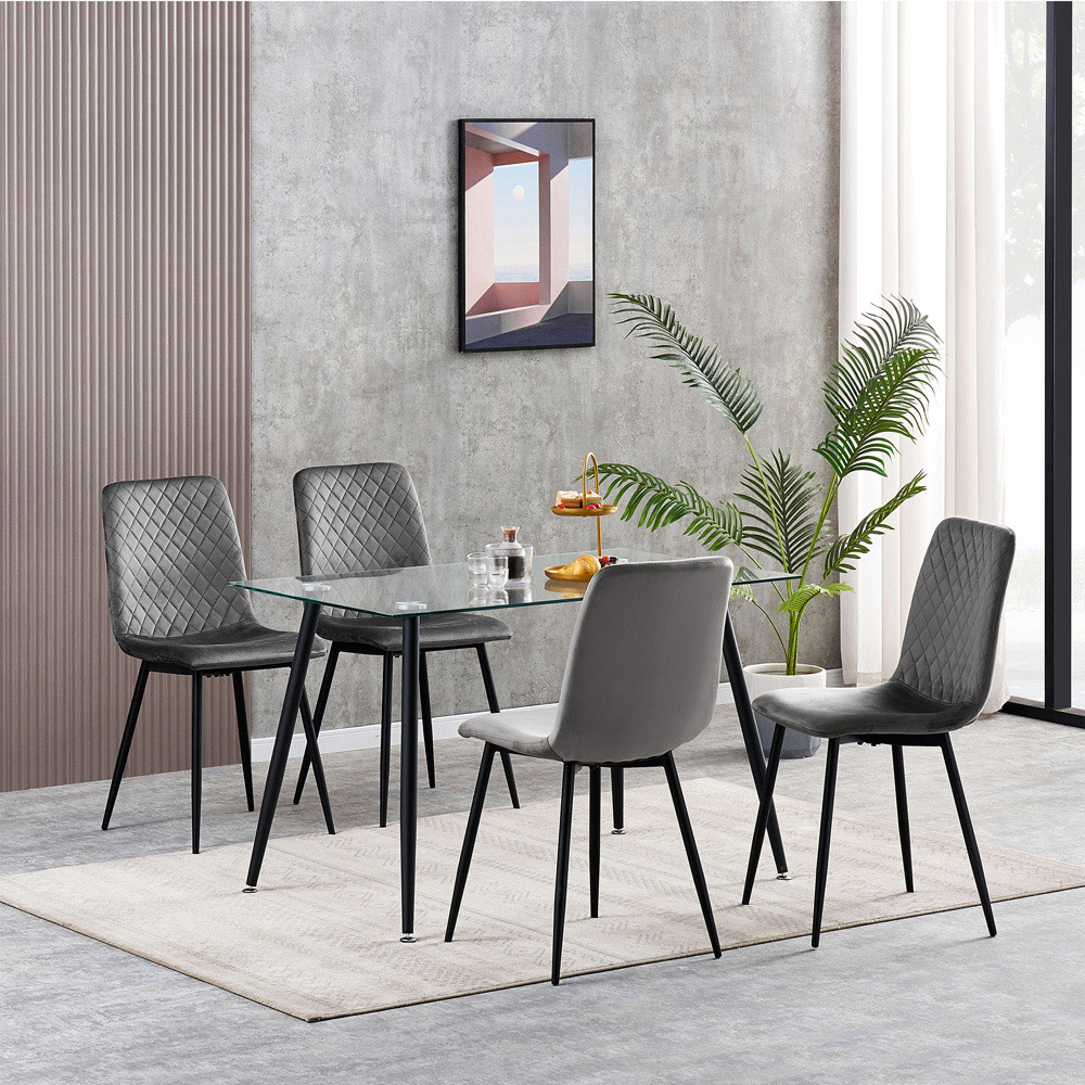 Lexi Set of 4 Grey Velvet Fabric Dining Chairs Image 5
