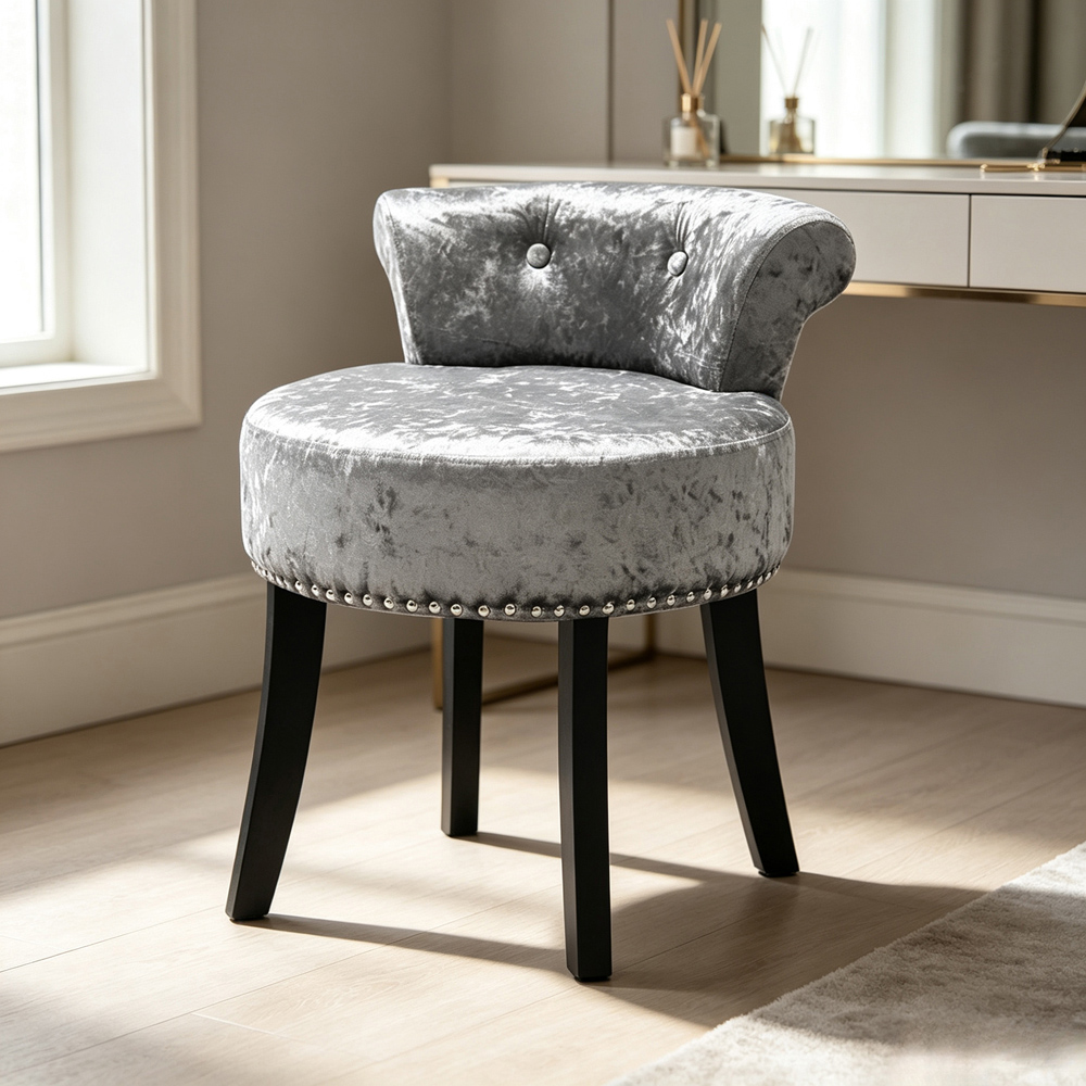 Living and Home Silver and Grey Ice Velvet Button Tufted Vanity Chair Image 7
