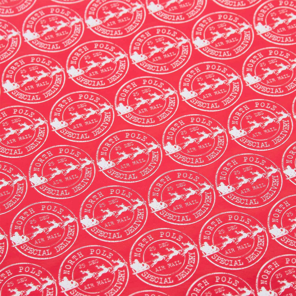 North Pole Stamp Gift Wrapping Paper Red Image 5