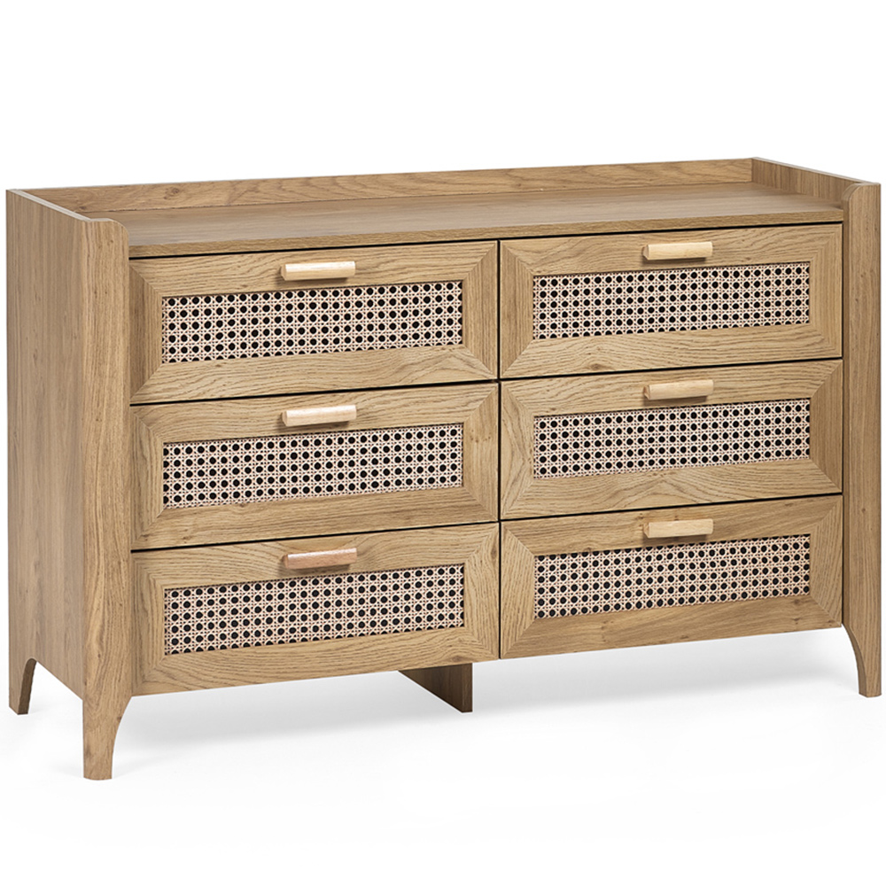 Julian Bowen Sydney 6 Drawer Rattan Effect Wide Chest of Drawers Image 2
